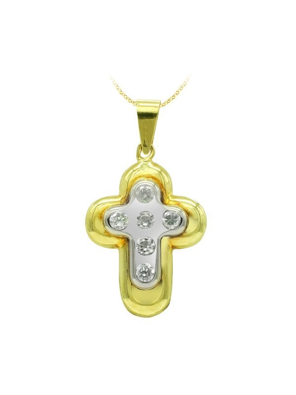 18K CRUZ ORO BICOLOR Y CIRCONITAS...