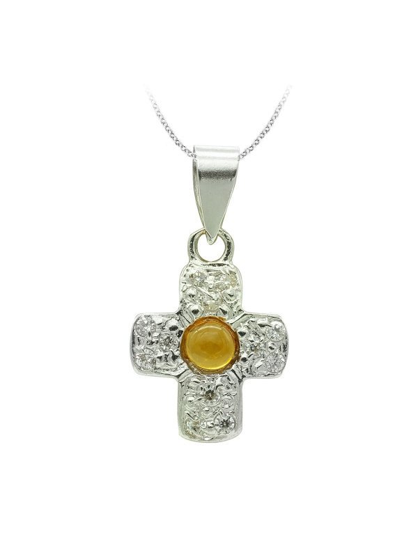 18K CRUZ ORO BLANCO CON CIRCONITA...
