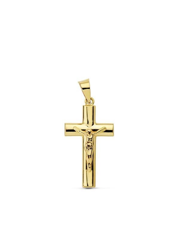 18K CRUZ CRISTO HUECA PALO OVAL 23X12 MM