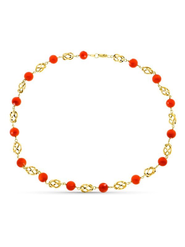 18K COLLAR ORO AMARILLO JAULA CORAL...