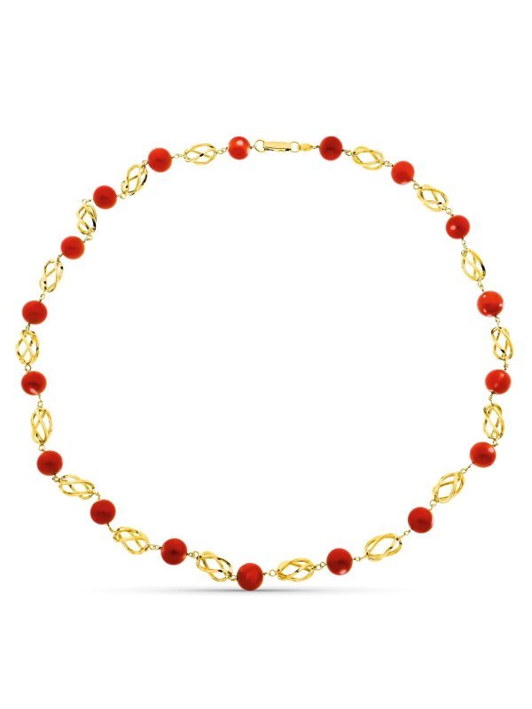 18K COLLAR ORO AMARILLO JAULA CORAL...