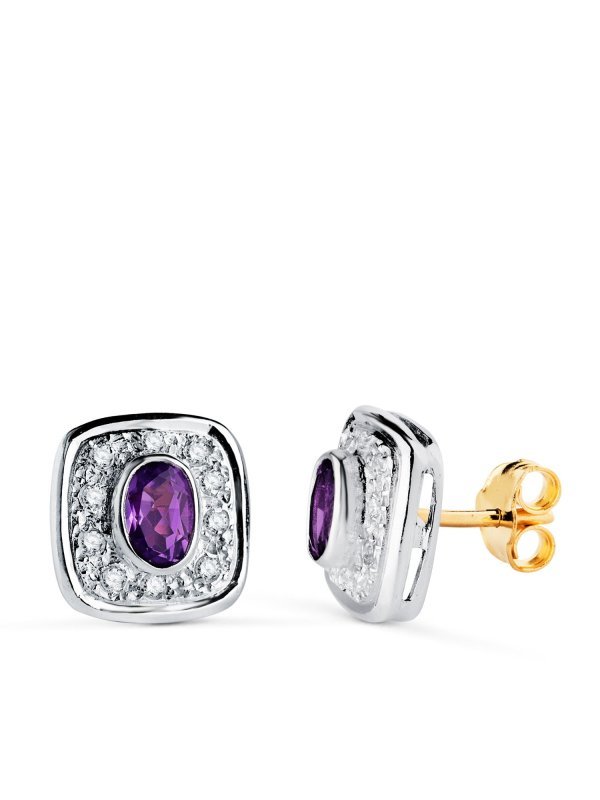 18K PENDIENTES ORO BICOLOR AMATISTA Y...