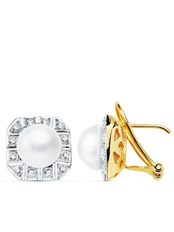18K PENDIENTES BICOLOR PERLA...