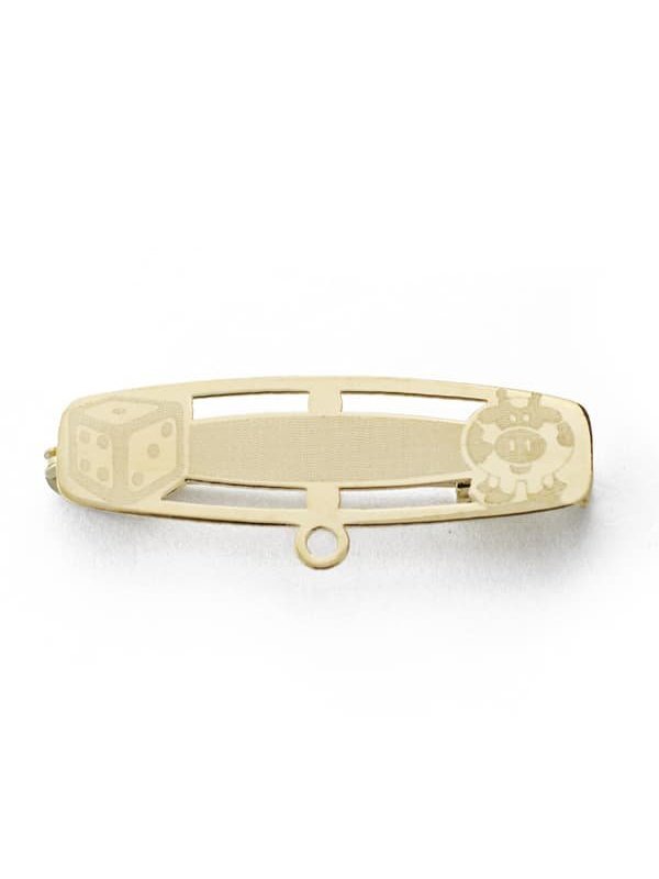 18K ALFILER DADO Y CERDITO. 28X8 MM