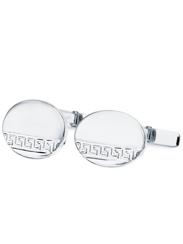 GEMELOS ORO BLANCO OVAL GRECA MATE Y...