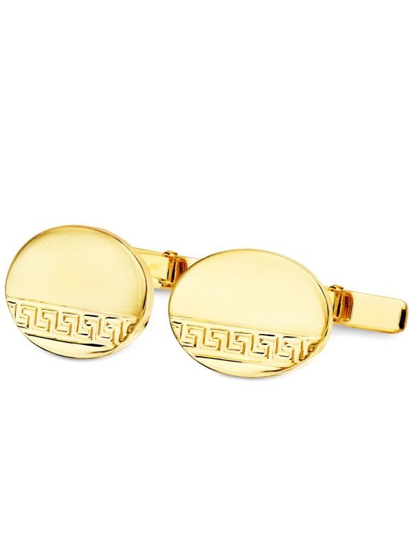 GEMELOS ORO AMARILLO OVAL GRECA MATE...