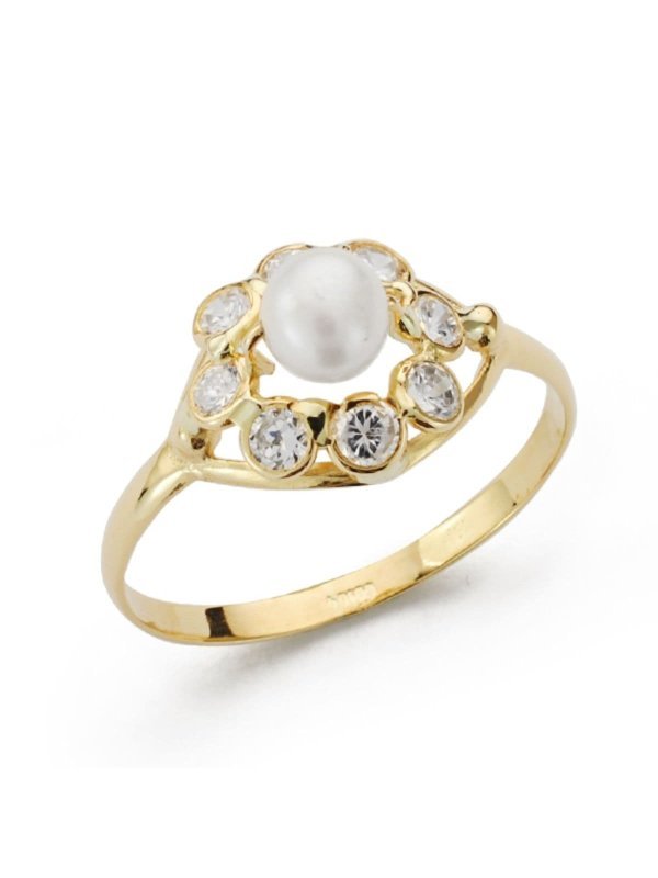18K SORTIJA COMUNION. CIRCONITAS. PERLA