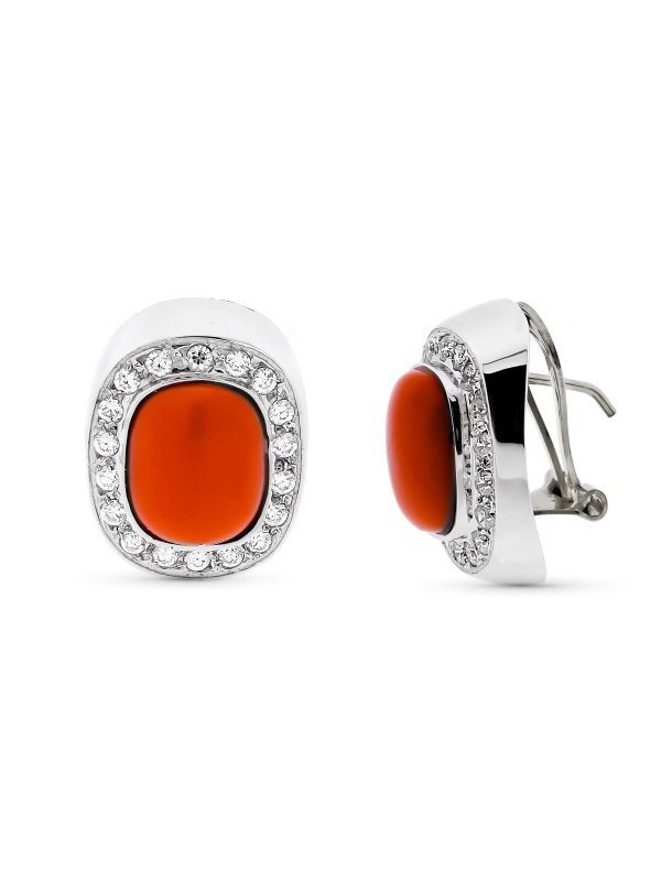 18K PENDIENTES ORO BLANCO Y CORAL...