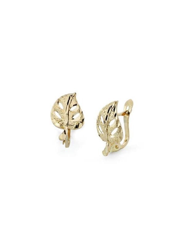 18K PENDIENTES HOJA CALADA 14X8 MM