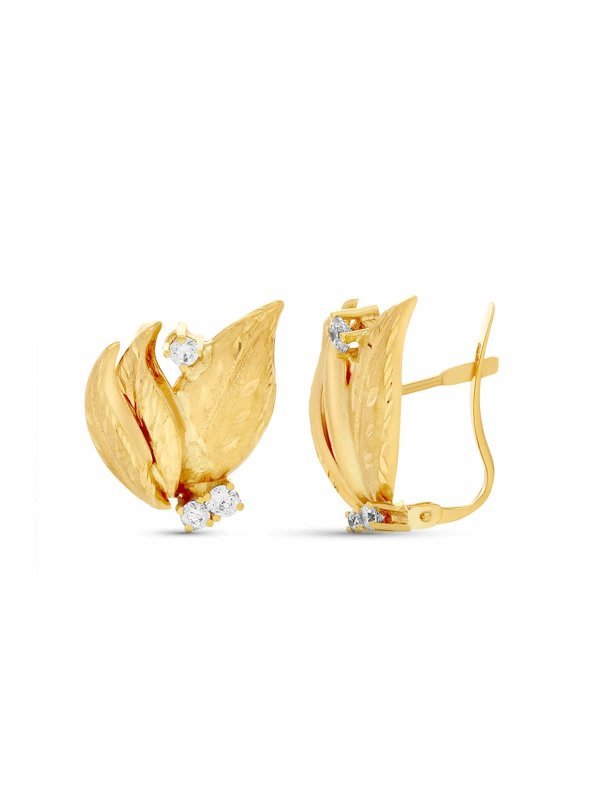 18K PENDIENTES HOJAS LAPIDADAS. 19X15 MM