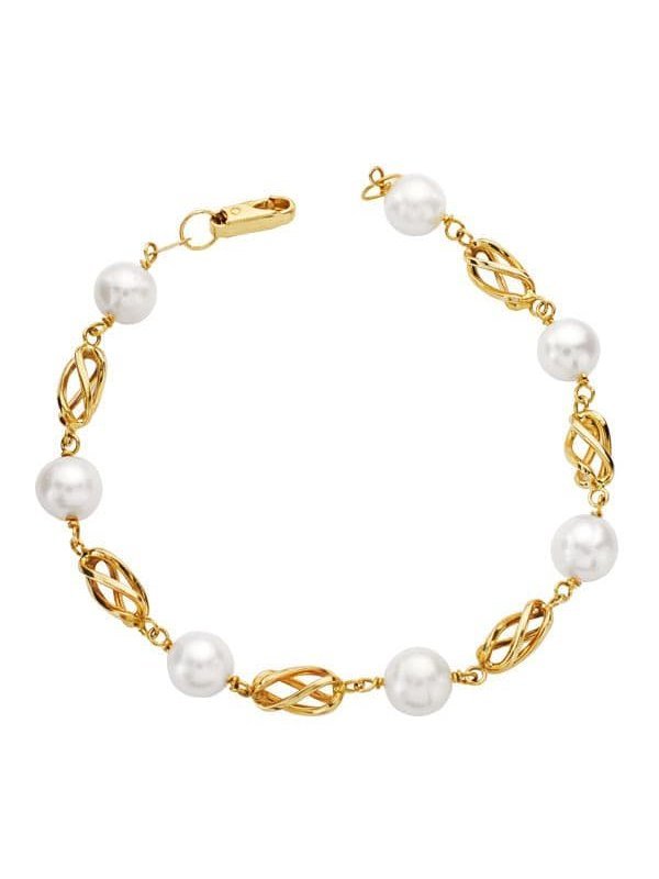 18K PULSERA PERLA Y JAULA 19.5 CM