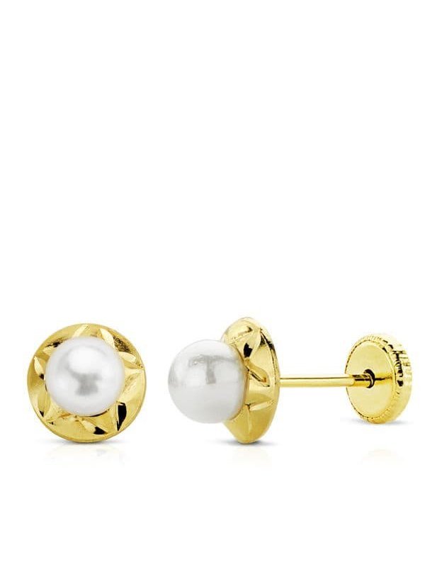 9K PENDIENTES ORLA TALLADA PERLA 4 MM...