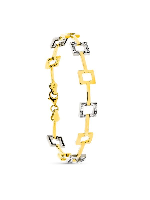 9K PULSERA ORO BICOLOR CUADRADOS CON...