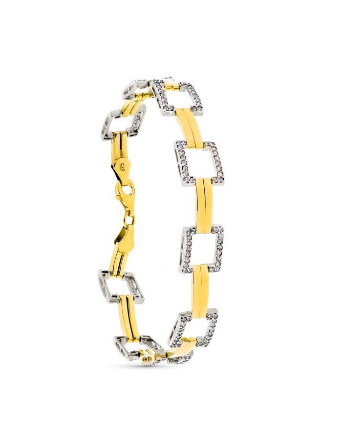 9K PULSERA ORO BICOLOR CUADRADOS Y...