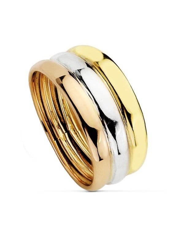 9K SORTIJA ORO TRICOLOR BRILLO 3 AROS