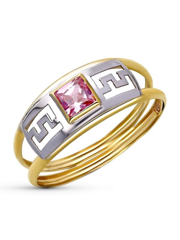 9K SORTIJA ORO BICOLOR PIEDRA ROSA