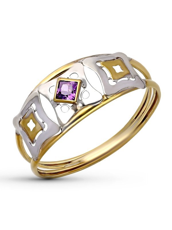 9K SORTIJA ORO BICOLOR PIEDRA AMATISTA