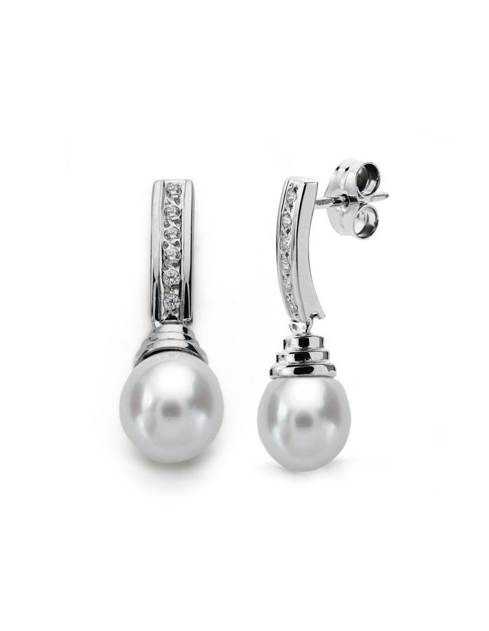 9K PENDIENTES ORO BLANCO PERLA 24X7 MM