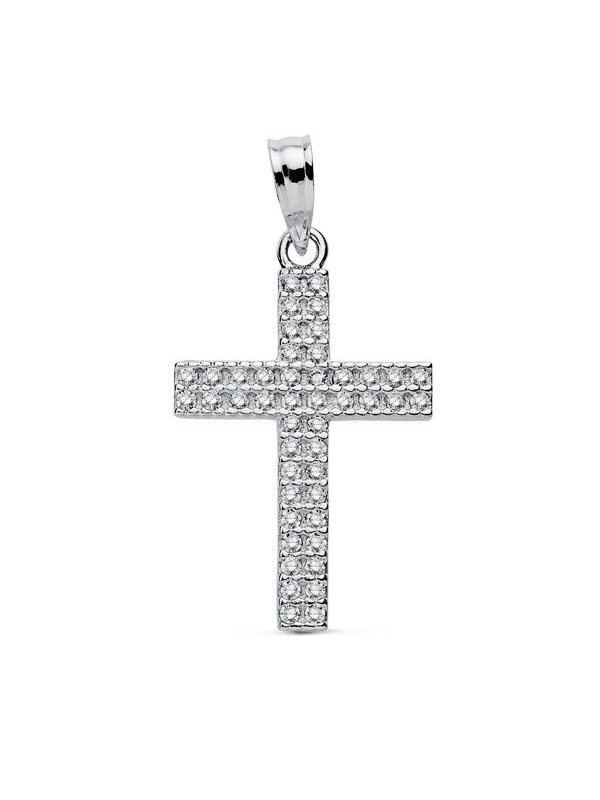9K CRUZ ORO BLANCO CIRCONITAS 19X15 MM