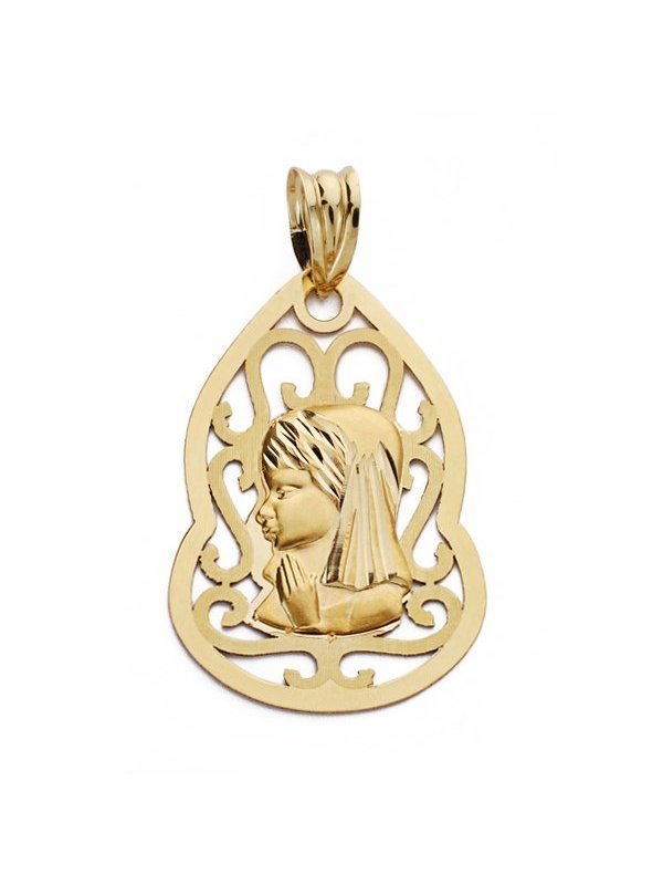 9K MEDALLA VIRGEN NIÑA CALADA 27X18 MM