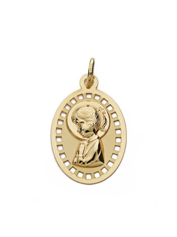9K MEDALLA VIRGEN NIÑA CALADA 23X14 MM