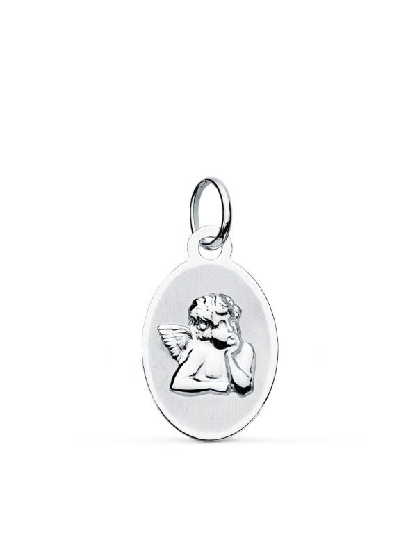 9K MEDALLA ORO BLANCO ANGEL 17X10 M