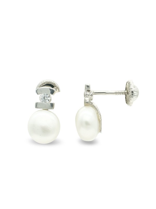 9K PENDIENTES PERLA CIRCONITA 10X6 MM...