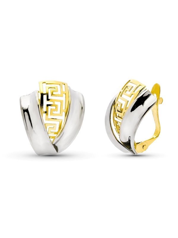 9K PENDIENTES ORO BICOLOR BANDAS...