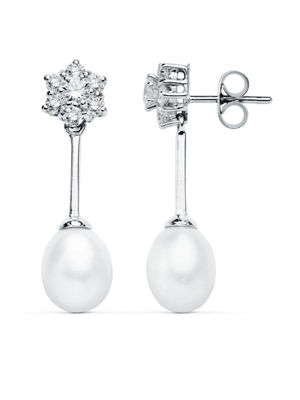 9K PENDIENTES ORO BLANCO PERLA 30X8 MM