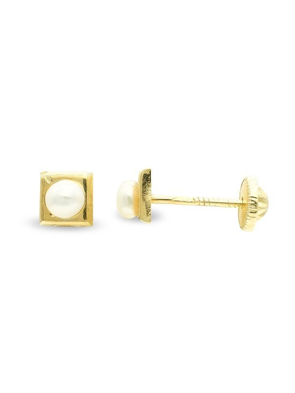 9K PENDIENTES CUADRADOS 4 MM PERLA3...