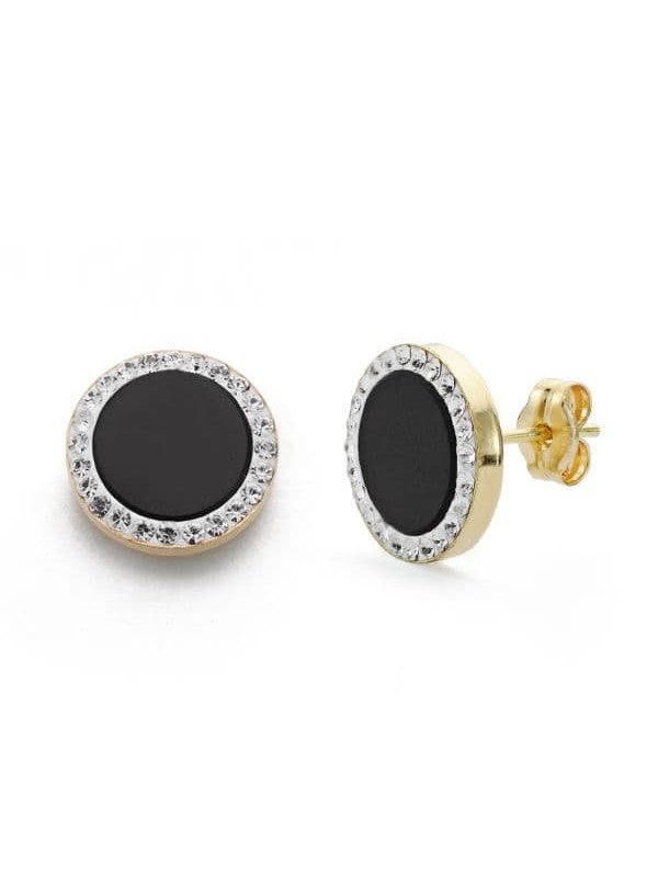 9K PENDIENTES ONIX Y CIRCONITAS 11 MM