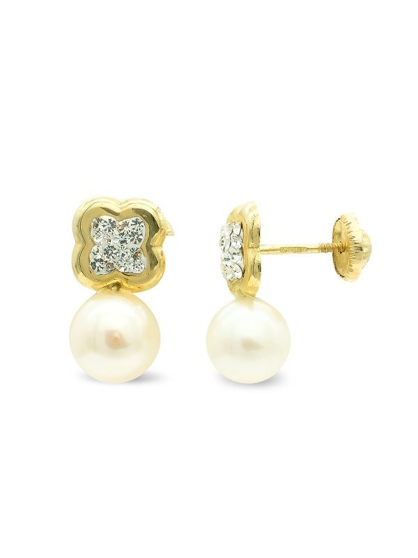 9K PENDIENTES FLOR Y PERLA 13X7 MM...