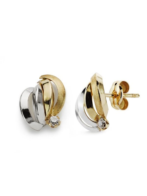 9K PENDIENTES ORO BICOLOR BANDAS CON...
