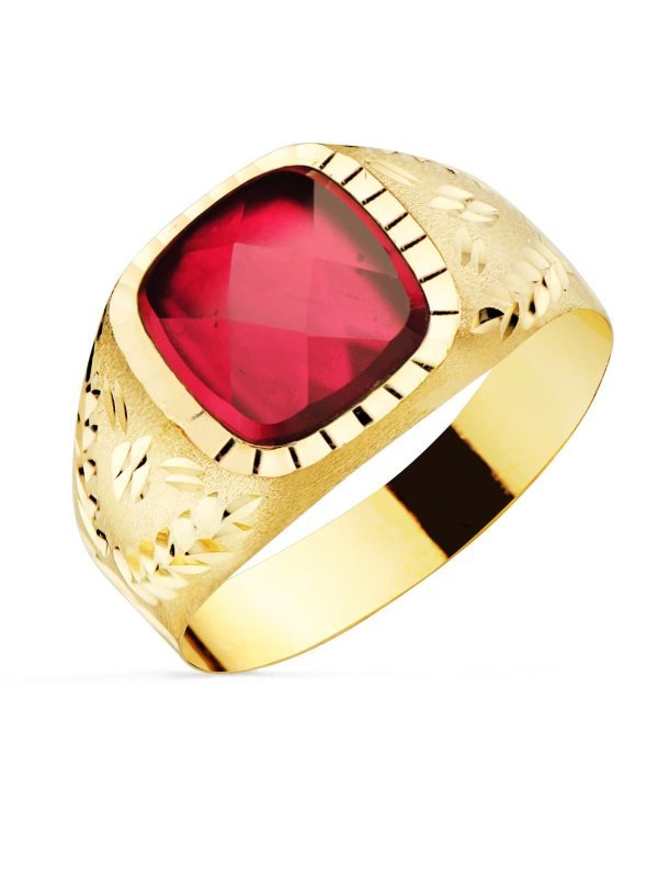 9K SELLO TALLADO PIEDRA ROJA 9 MM