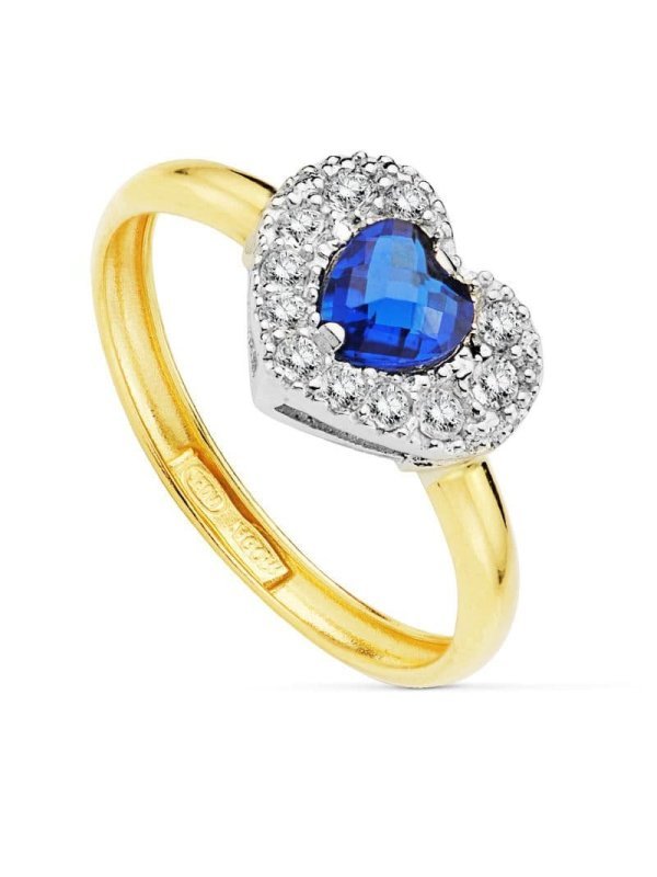 9K SORTIJA PIEDRA AZUL CORAZON 5 MM...
