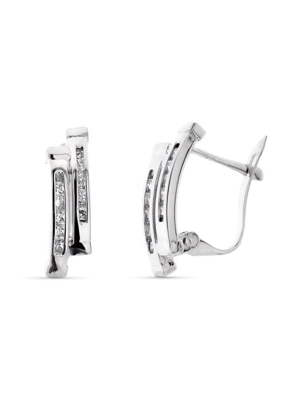9K PENDIENTES ORO BLANCO BANDAS CON...