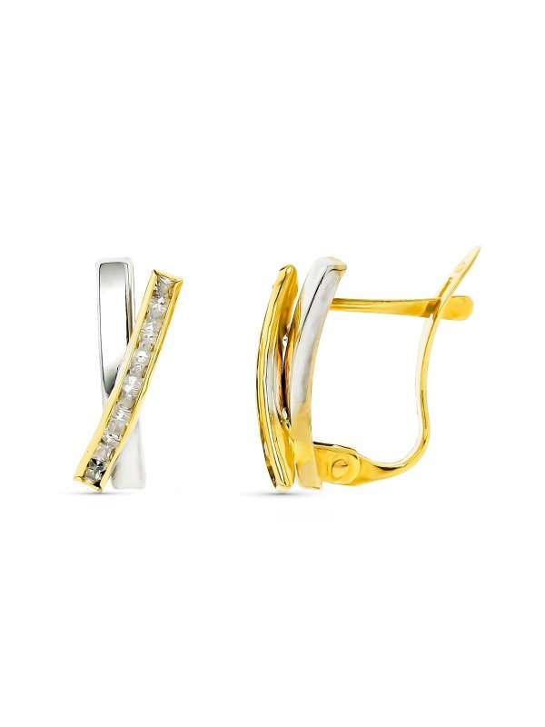 9K PENDIENTES ORO BICOLOR BANDAS CON...