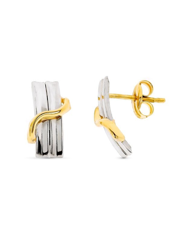 9K PENDIENTES ORO BICOLOR BANDAS 12X6...