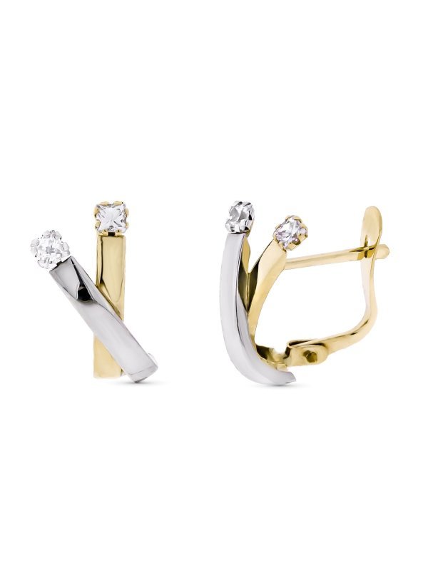 9K PENDIENTES ORO BICOLOR BANDA Y...