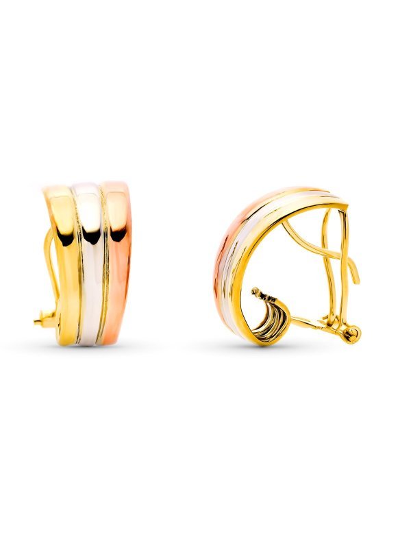 9K PENDIENTES ORO TRICOLOR BANDAS...