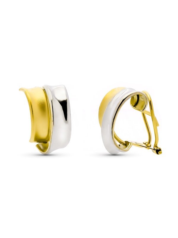 9K PENDIENTES ORO BICOLOR BANDAS 14X9...