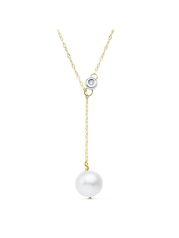 18K GARGANTILLA PERLA 12 MM CADENA 45...
