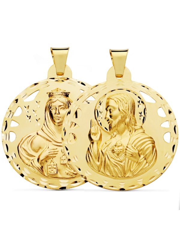 18K ESCAPULARIO CALADO TALLADO VIRGEN...