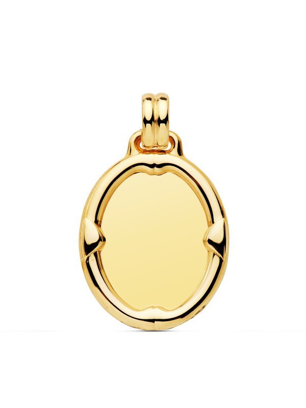 18K CHAPA OVAL BRILLO CON BORDE 26X22 MM