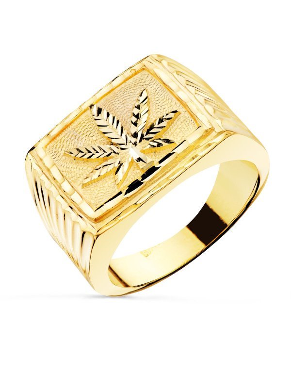 18K SELLO ORO AMARILLO HOJA MARIHUNA...