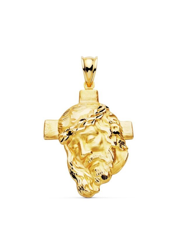 18K CABEZA CRISTO CON CRUZ 35X25 MM
