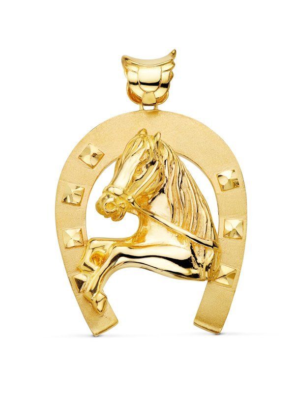 18K COLGANTE DE HERRADURA CON CABALLO...