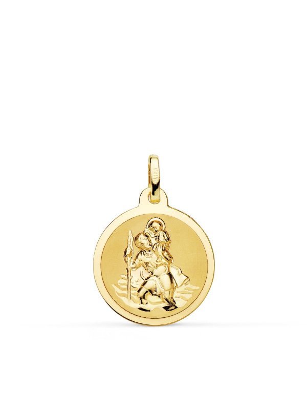 18K MEDALLA SAN CRISTOBAL BRILLO 18 MM