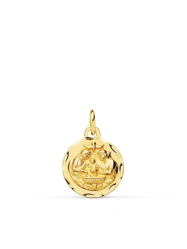 18K MEDALLA BAUTISMO TALLADA 14 MM