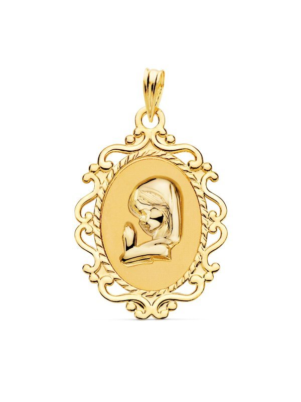 18K MEDALLA VIRGEN NIÑA CERCO CALADO...